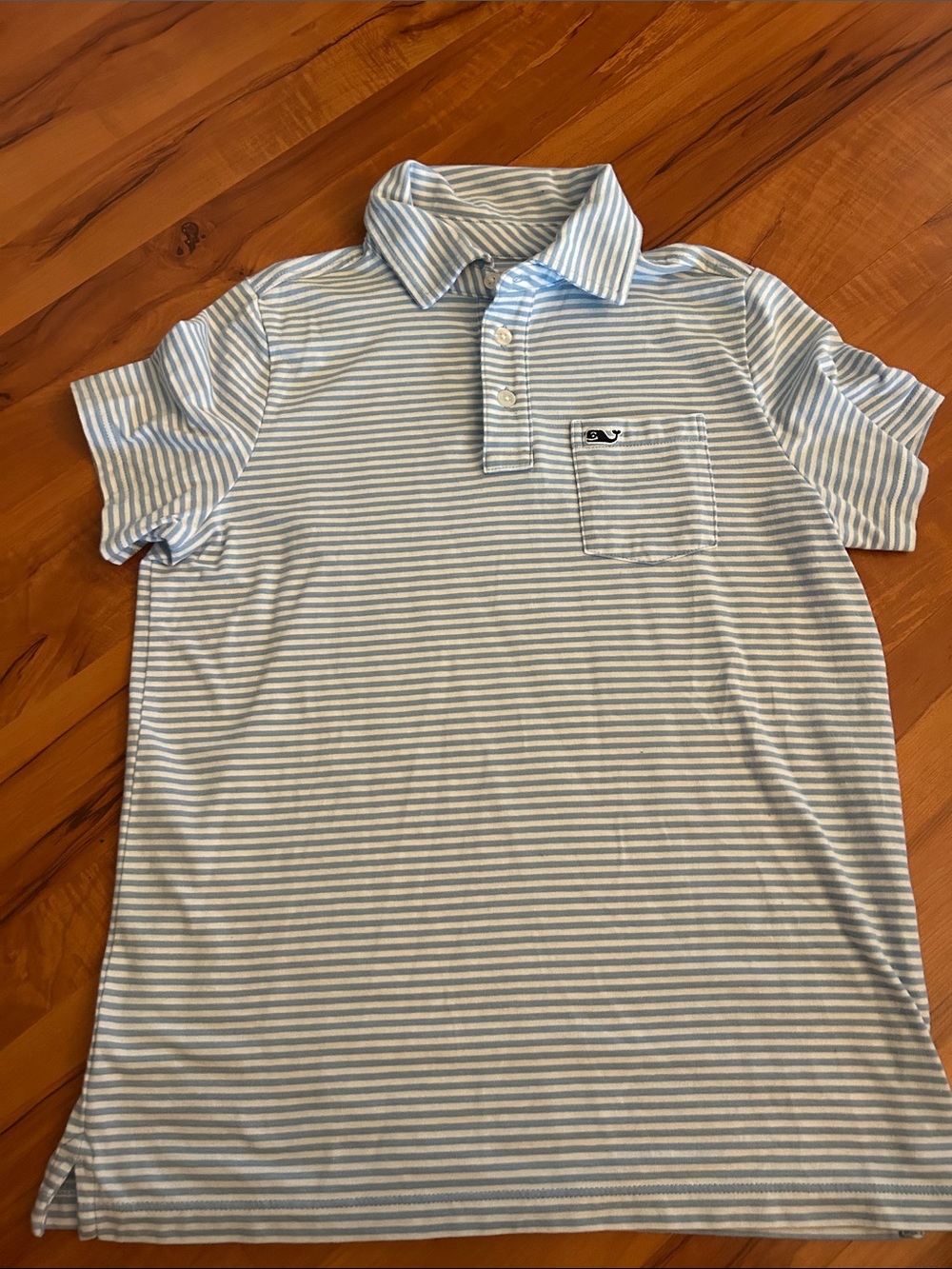 Boy’s Light Blue and White Striped Polo Shirt